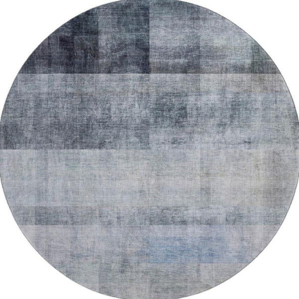 HomeRoots 8' Navy Blue & Ivory Abstract Round Rug – Washable, Durable, UV Protected for High-Traffic Homes 649633