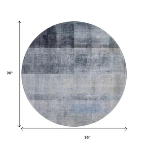 HomeRoots 8' Navy Blue & Ivory Abstract Round Rug – Washable, Durable, UV Protected for High-Traffic Homes 649633