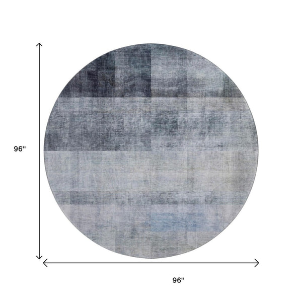 HomeRoots 8' Navy Blue & Ivory Abstract Round Rug – Washable, Durable, UV Protected for High-Traffic Homes 649633