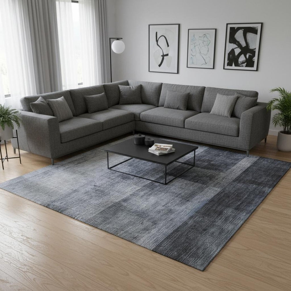 HomeRoots 8' X 10' Navy Blue & Ivory Abstract Area Rug - Washable, UV Protection, Stylish & Durable Design 649634