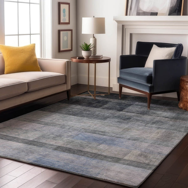 HomeRoots 9' X 12' Navy Blue & Ivory Abstract Washable Area Rug with UV Protection for High-Traffic Spaces 649635