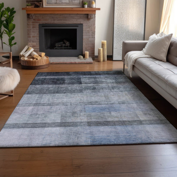 HomeRoots 9' X 12' Navy Blue & Ivory Abstract Washable Area Rug with UV Protection for High-Traffic Spaces 649635