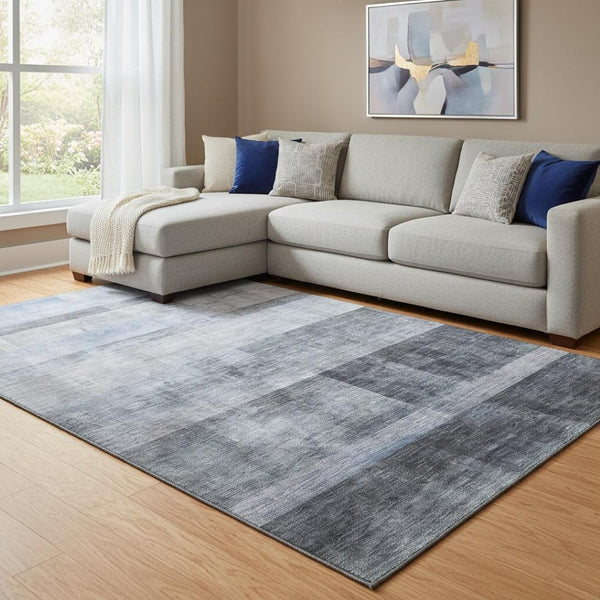 HomeRoots 10' Navy Blue & Ivory Abstract Washable Area Rug - UV Protected, Durable & Stylish for Modern Homes 649636