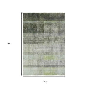 HomeRoots 5' X 8' Olive Green And Ivory Abstract Area Rug - Washable, UV Protected, Durable for Busy Homes 649638