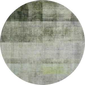 HomeRoots 8' Olive Green & Ivory Abstract Washable Round Rug - Stain-Resistant, UV Protected & Easy Care! 649639