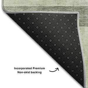 HomeRoots 8' Olive Green & Ivory Abstract Washable Round Rug - Stain-Resistant, UV Protected & Easy Care! 649639