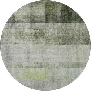 HomeRoots 8' Olive Green & Ivory Abstract Washable Round Rug - Stain-Resistant, UV Protected & Easy Care! 649639