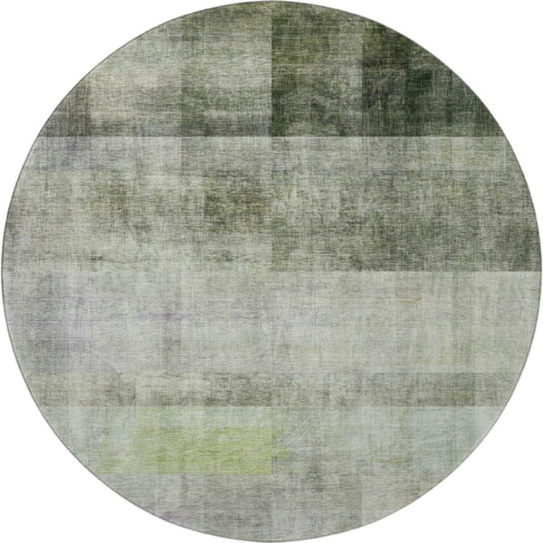 HomeRoots 8' Olive Green & Ivory Abstract Washable Round Rug - Stain-Resistant, UV Protected & Easy Care! 649639