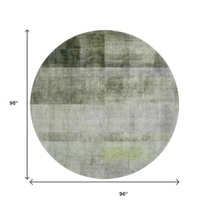 HomeRoots 8' Olive Green & Ivory Abstract Washable Round Rug - Stain-Resistant, UV Protected & Easy Care! 649639