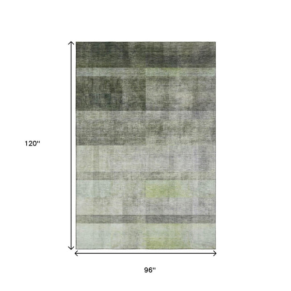 HomeRoots 8' X 10' Stylish Olive Green & Ivory Abstract Area Rug - Washable, UV Protected, Durable & Easy Care! 649640