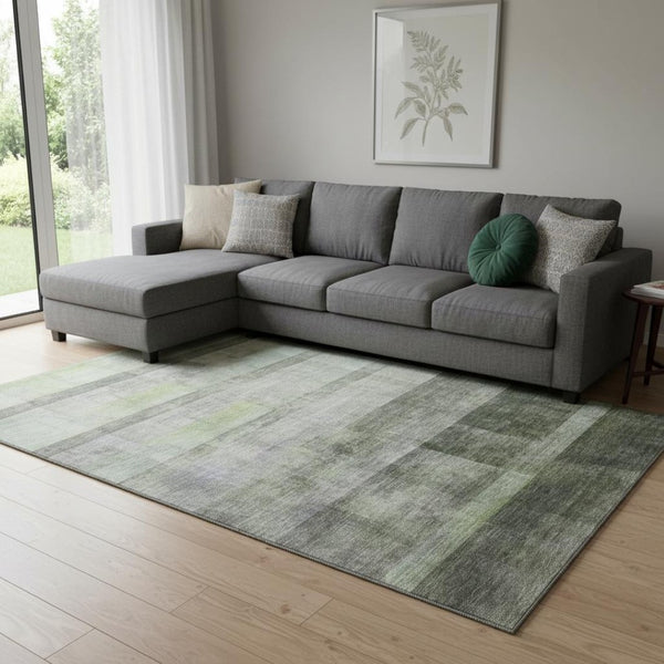 HomeRoots 8' X 10' Stylish Olive Green & Ivory Abstract Area Rug - Washable, UV Protected, Durable & Easy Care! 649640