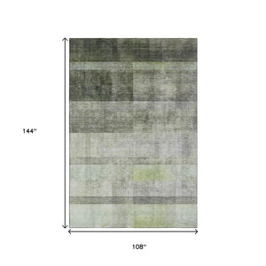 HomeRoots 9' X 12' Olive Green Abstract Area Rug - Washable, UV Protected, Stain-Resistant for Busy Homes! 649641