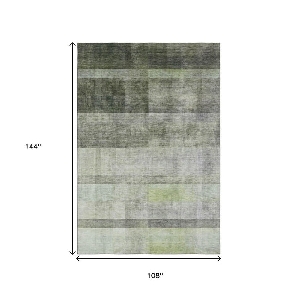 HomeRoots 9' X 12' Olive Green Abstract Area Rug - Washable, UV Protected, Stain-Resistant for Busy Homes! 649641