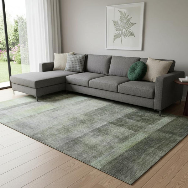 HomeRoots 9' X 12' Olive Green Abstract Area Rug - Washable, UV Protected, Stain-Resistant for Busy Homes! 649641