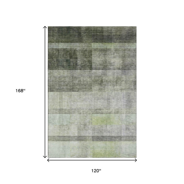 HomeRoots 10' Olive Green and Ivory Abstract Washable Area Rug - Stylish, Durable, Stain-Resistant Design! 649642