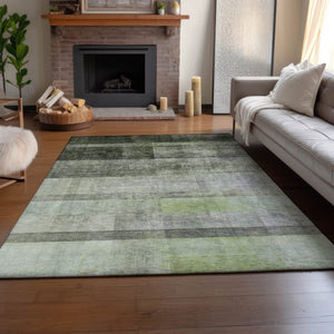 HomeRoots 10' Olive Green and Ivory Abstract Washable Area Rug - Stylish, Durable, Stain-Resistant Design! 649642