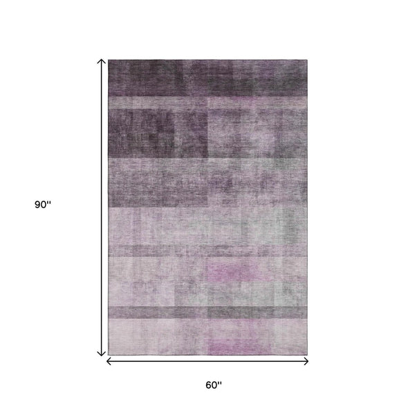 HomeRoots 5' X 8' Contemporary Purple & Ivory Abstract Area Rug - Washable, Stain-Resistant, UV Protected! 649644