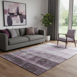 HomeRoots 5' X 8' Contemporary Purple & Ivory Abstract Area Rug - Washable, Stain-Resistant, UV Protected! 649644