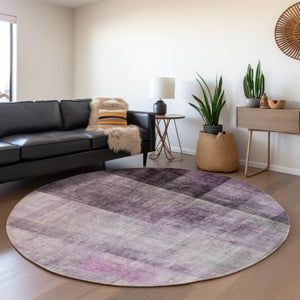 HomeRoots 8' Purple And Ivory Abstract Round Rug - Stylish, Washable, UV-Protected, Perfect for High-Traffic Homes 649645