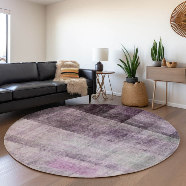 HomeRoots 8' Purple And Ivory Abstract Round Rug - Stylish, Washable, UV-Protected, Perfect for High-Traffic Homes 649645