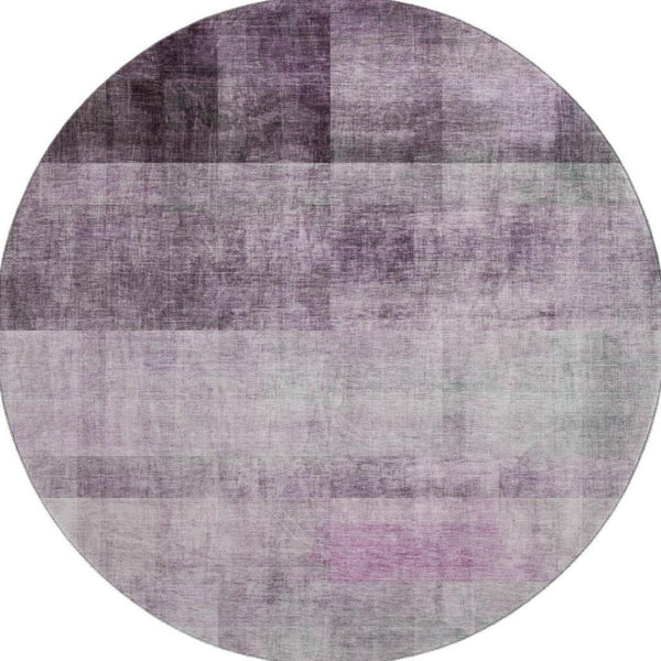 HomeRoots 8' Purple And Ivory Abstract Round Rug - Stylish, Washable, UV-Protected, Perfect for High-Traffic Homes 649645