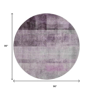 HomeRoots 8' Purple And Ivory Abstract Round Rug - Stylish, Washable, UV-Protected, Perfect for High-Traffic Homes 649645