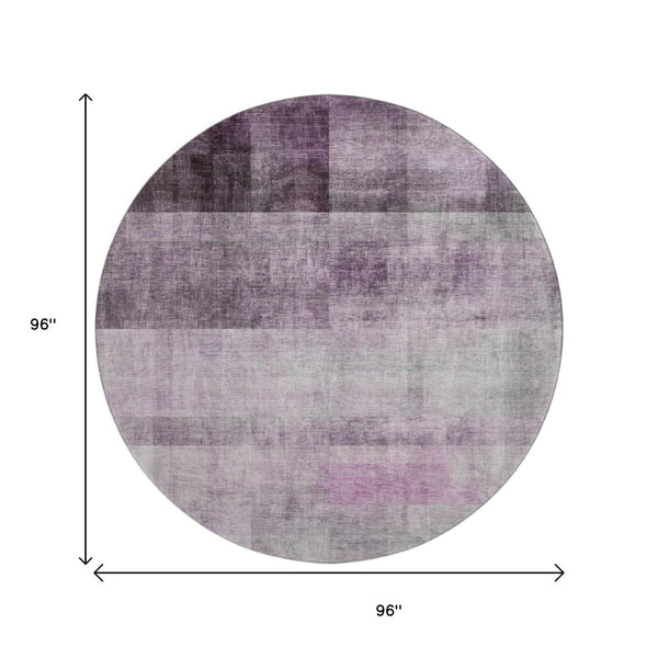 HomeRoots 8' Purple And Ivory Abstract Round Rug - Stylish, Washable, UV-Protected, Perfect for High-Traffic Homes 649645