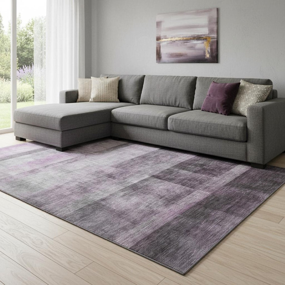 HomeRoots 9' X 12' Modern Purple and Ivory Abstract Area Rug - Washable, UV-Protected, Pet-Friendly Design 649647