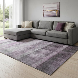 HomeRoots 9' X 12' Modern Purple and Ivory Abstract Area Rug - Washable, UV-Protected, Pet-Friendly Design 649647
