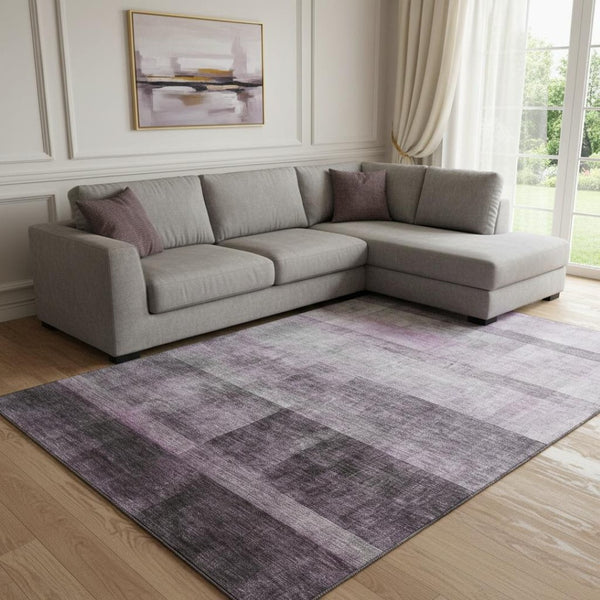 HomeRoots 10' X 14' Stylish Purple & Ivory Abstract Washable Area Rug with UV Protection for Family Homes 649648