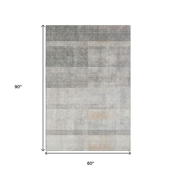 HomeRoots 5' X 8' Modern Taupe and Ivory Abstract Washable Area Rug with UV Protection for Stylish Durability 649650