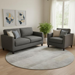 HomeRoots 8' Taupe And Ivory Abstract Washable Round Rug – Stylish, Durable, UV Protected for Modern Spaces 649651
