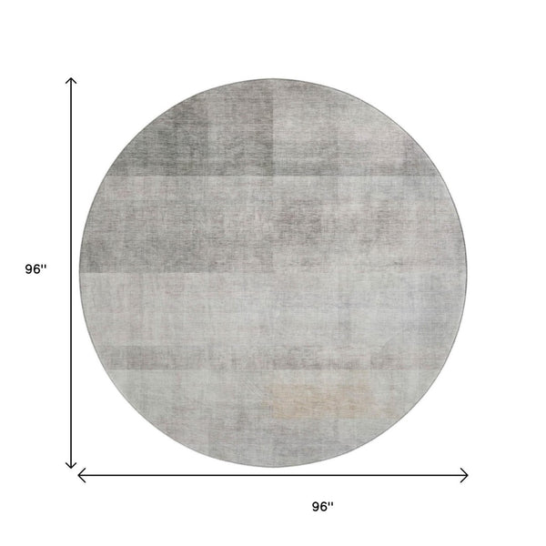 HomeRoots 8' Taupe And Ivory Abstract Washable Round Rug – Stylish, Durable, UV Protected for Modern Spaces 649651