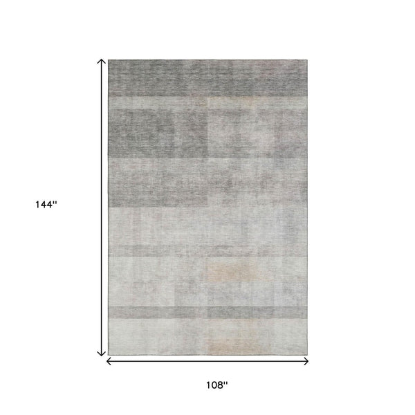 HomeRoots 9' X 12' Taupe and Ivory Abstract Rug - Washable, UV-Protected, Stylish & Durable for Busy Homes 649653