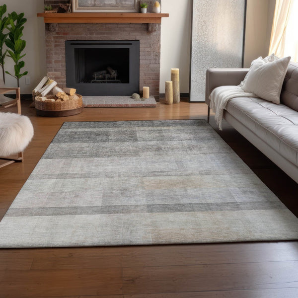 HomeRoots 10' X 14' Taupe and Ivory Abstract Area Rug - Washable, UV-Protected, Soft & Stain-Resistant Design 649654