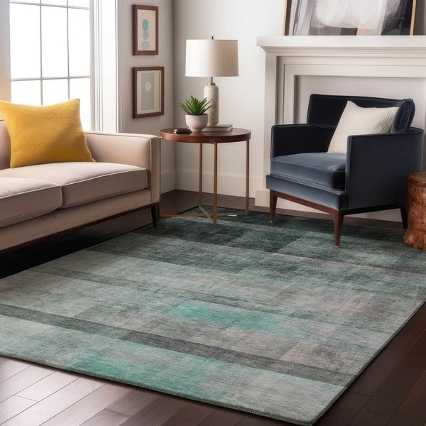 HomeRoots 5' X 8' Teal And Ivory Abstract Area Rug - Washable, UV Protected, Durable for High Traffic Spaces 649656