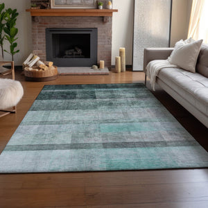 HomeRoots 5' X 8' Teal And Ivory Abstract Area Rug - Washable, UV Protected, Durable for High Traffic Spaces 649656