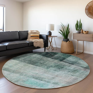 HomeRoots 8' Teal And Ivory Abstract Round Rug - Stylish, Washable, UV-Protected for High-Traffic Areas! 649657