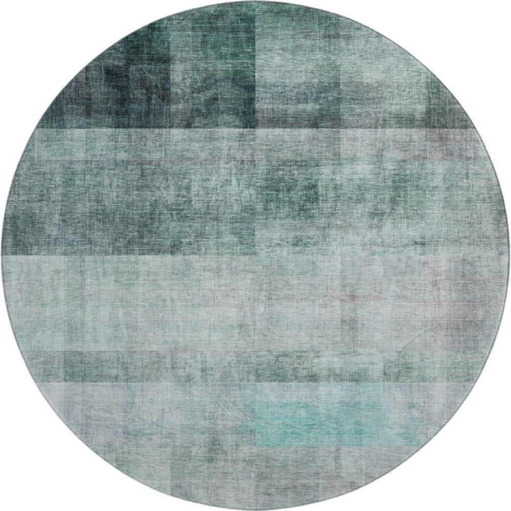 HomeRoots 8' Teal And Ivory Abstract Round Rug - Stylish, Washable, UV-Protected for High-Traffic Areas! 649657