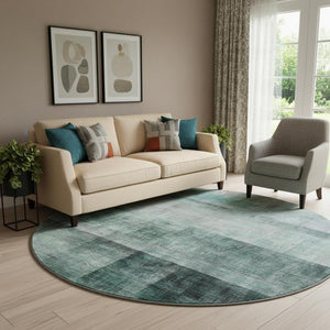 HomeRoots 8' Teal And Ivory Abstract Round Rug - Stylish, Washable, UV-Protected for High-Traffic Areas! 649657