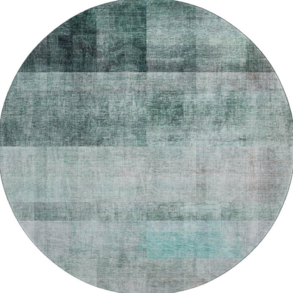HomeRoots 8' Teal And Ivory Abstract Round Rug - Stylish, Washable, UV-Protected for High-Traffic Areas! 649657