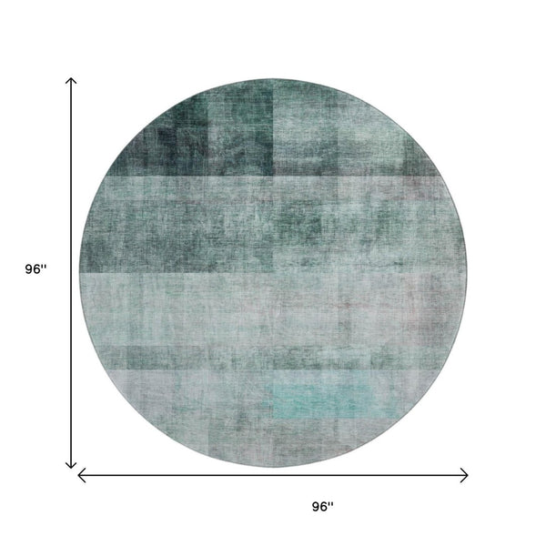 HomeRoots 8' Teal And Ivory Abstract Round Rug - Stylish, Washable, UV-Protected for High-Traffic Areas! 649657