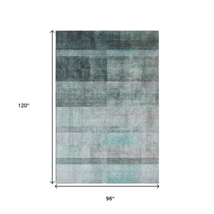 HomeRoots 8' X 10' Teal and Ivory Abstract Area Rug – Durable, Washable & UV-Protected for Busy Homes! 649658