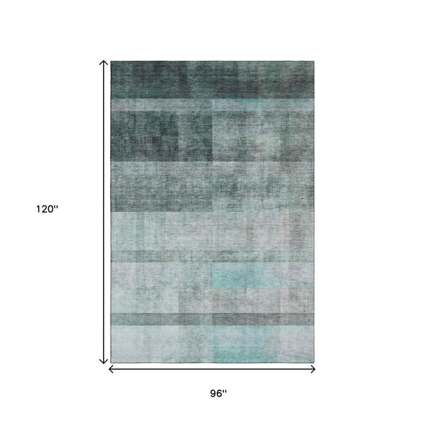 HomeRoots 8' X 10' Teal and Ivory Abstract Area Rug – Durable, Washable & UV-Protected for Busy Homes! 649658