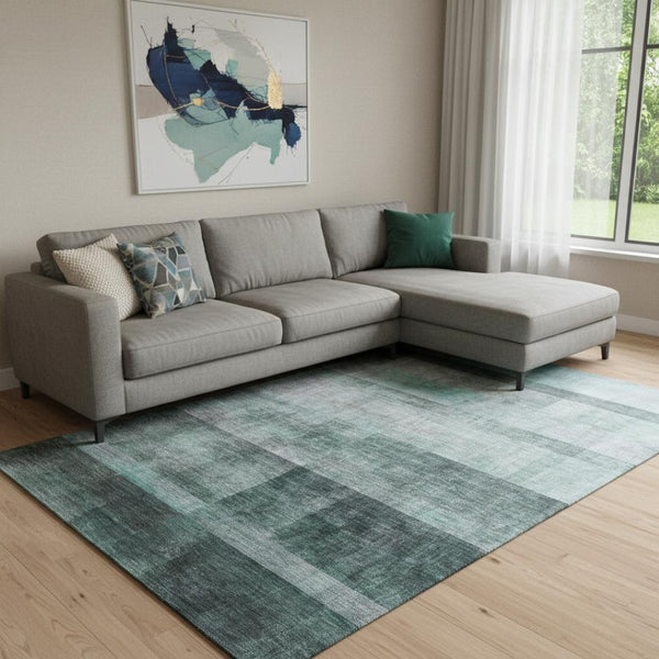 HomeRoots 8' X 10' Teal and Ivory Abstract Area Rug – Durable, Washable & UV-Protected for Busy Homes! 649658
