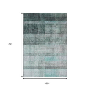HomeRoots 10' X 14' Teal And Ivory Abstract Area Rug – Stylish, Washable, UV-Protected, Ideal for Modern Homes! 649660