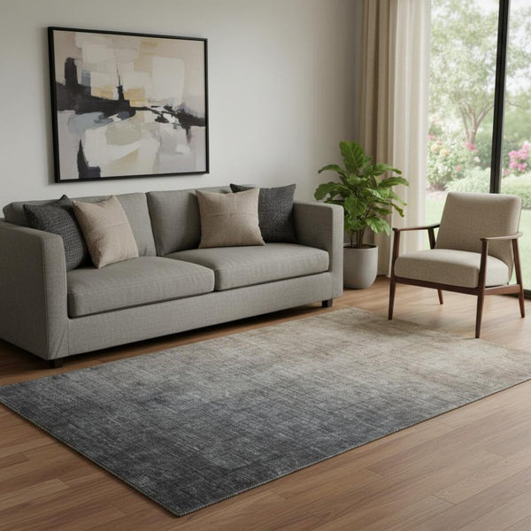 HomeRoots 5' X 8' Gray and Brown Ombre Area Rug - Washable, Stain Resistant, UV Protected for High Traffic Spaces 649668