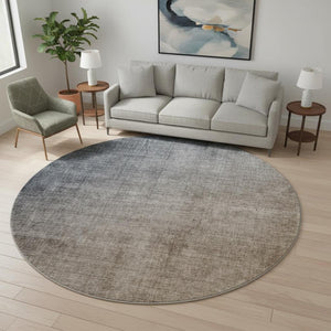 HomeRoots 8' Gray and Brown Ombre Round Rug - Washable, UV-Protected, Soft, Durable, Perfect for Family Spaces! 649669