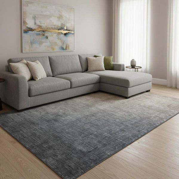 HomeRoots 8' X 10' Ombre Gray & Brown Washable Area Rug - Durable, UV-Protected, Family-Friendly Design 649670