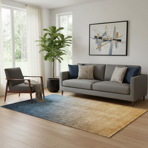 HomeRoots 5' X 8' Navy Blue to Orange Ombre Area Rug - Washable, UV-Protected, Durable for High-Traffic Spaces 649674